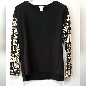 Forever 21 Black Long Sleeve Shirt with Graphic Sleeves Women's Small Casual